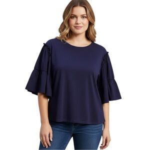 Chico’s Purple Ruffle Sleeve Scoop Neck Boxy Top Size XL (Chico’s Size 3)